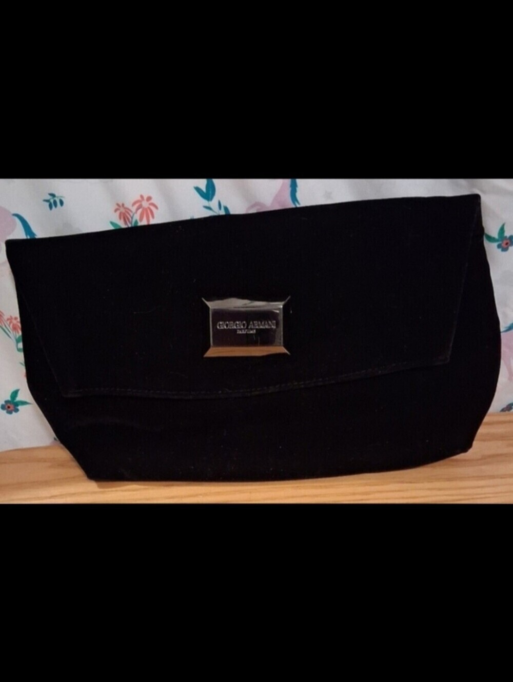 EUC Giorgio Armani Black Velvet Fold Over Cosmetic Beauty Travel Clutch Bag